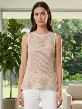 Theory | Sleeveless Mesh Open Knit Top | Linen | Beige | Large | Like New!